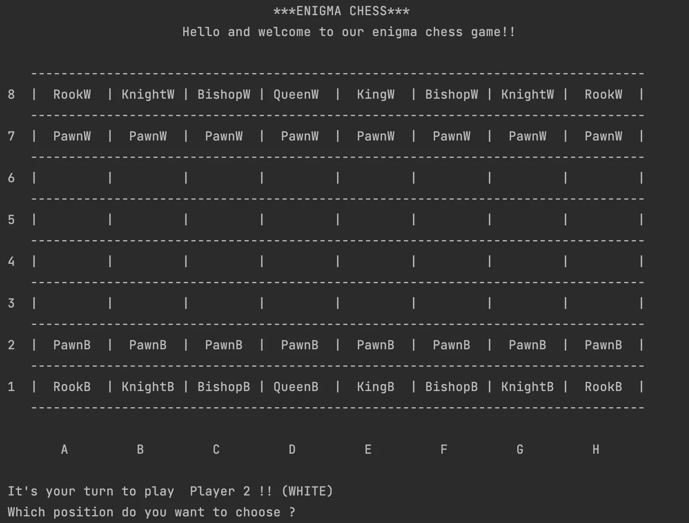 Original Java chess terminal screenshot retained from the portfolio.
