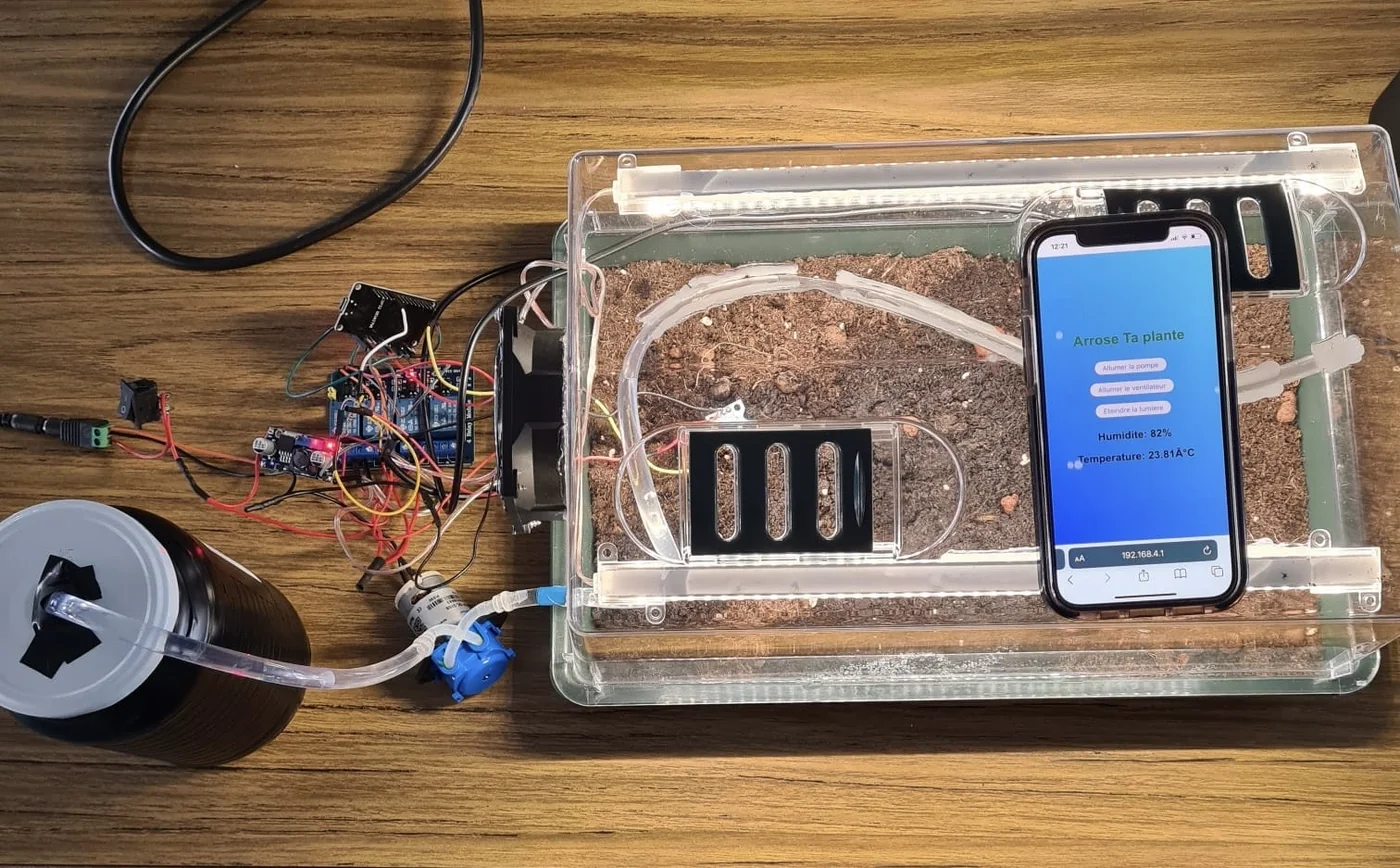 Photograph of the connected-greenhouse prototype retained from the original portfolio.