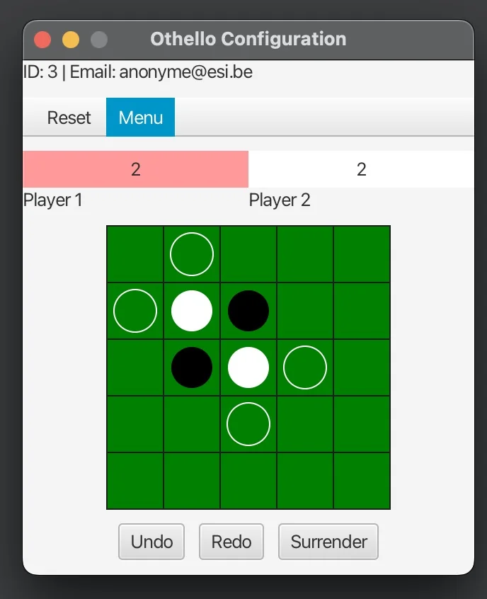 Original Othello JavaFX application screenshot retained from the portfolio.